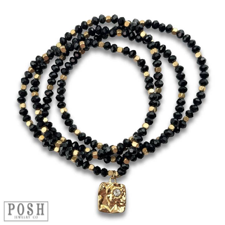 Pink Panache Brands - Wholesale Beaded Bracelet - Crystal bracelet with nugget charm, last call6