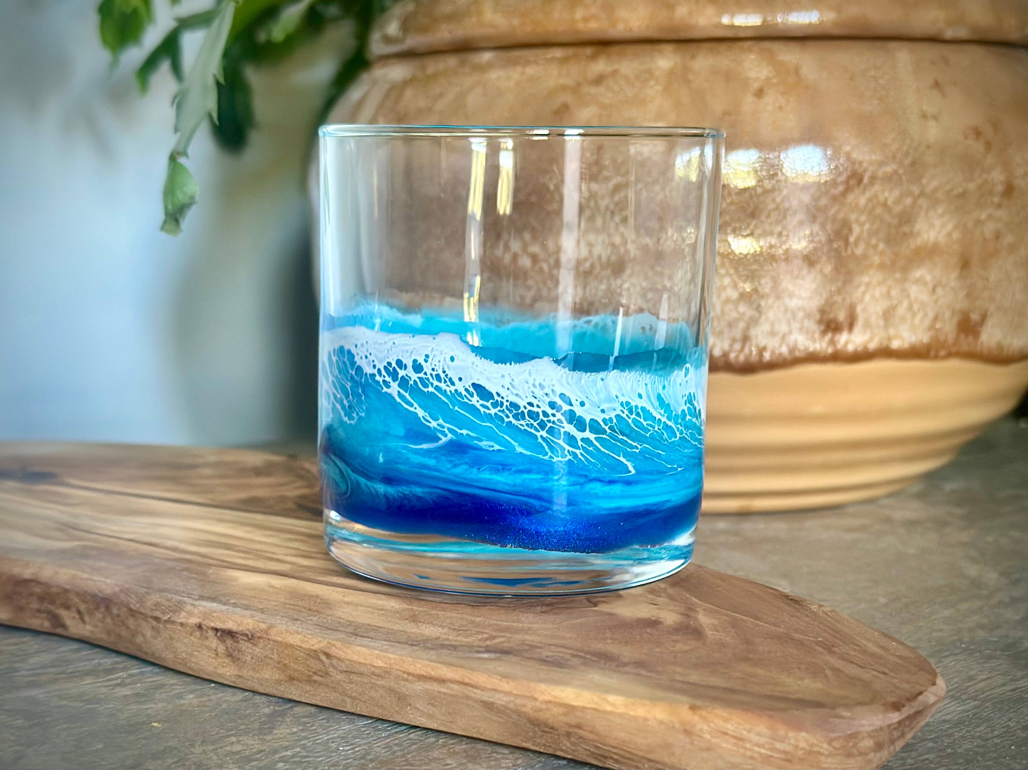 Artful Nests - Wholesale Cocktail/Liquor Glass - Coastal Inspired Rocks Glass with Resin Waves - Glassware 2