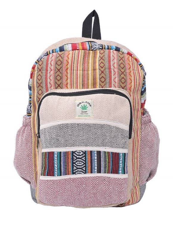 Crescent Patch Bohemian Hippie Boho Cotton and Hemp Backpack for wholesale by The Collection Royal / Royal Handicrafts