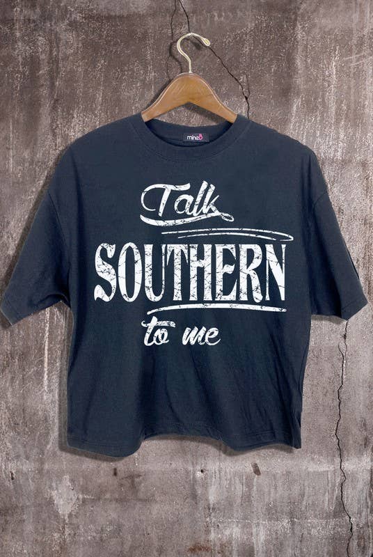 MINEB - Wholesale Screen Printed T-Shirt - Women's - Talk Southern to Me Graphic Crop Tee0