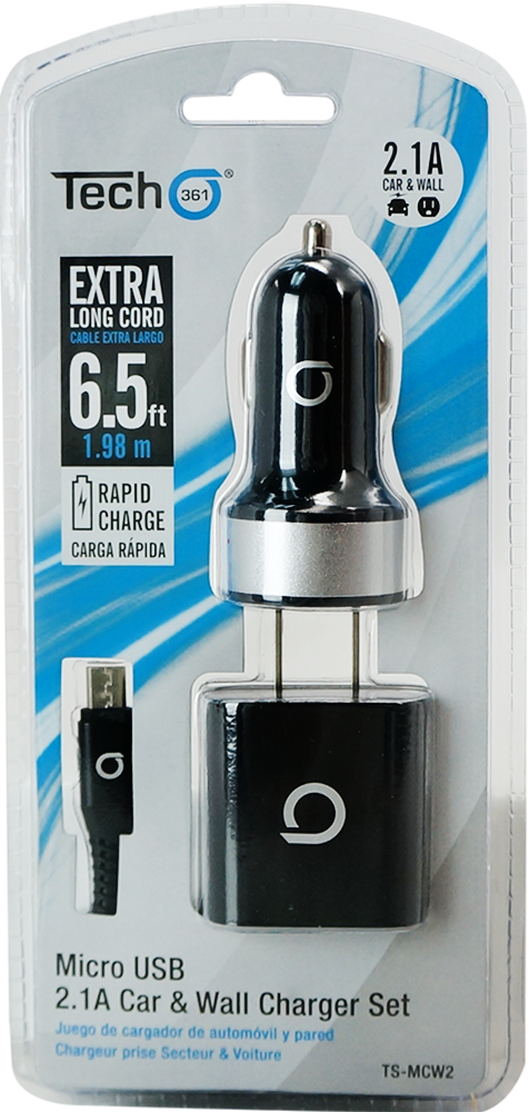 iTech361 - Wholesale Portable Charger - 2.1A CAR & WALL CHARGER SET 6.5'/2M RAPID CHARGE MICRO USB0