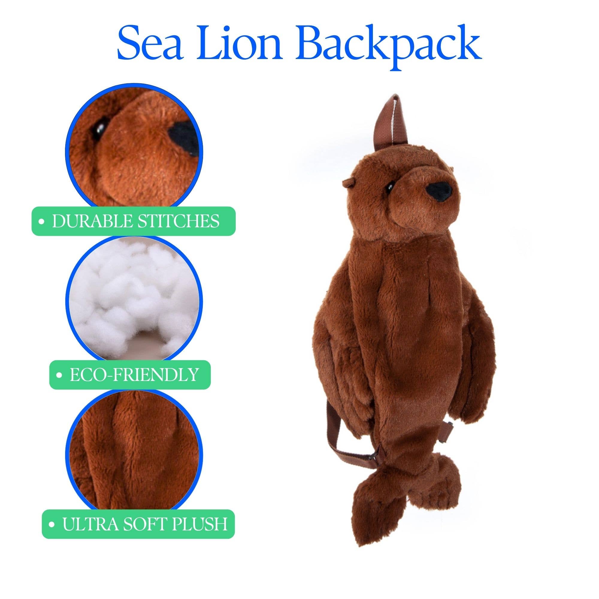 The Petting Zoo - Vente Peluche – enfant et bébé - Sac à dos en peluche Lion de mer 20"3