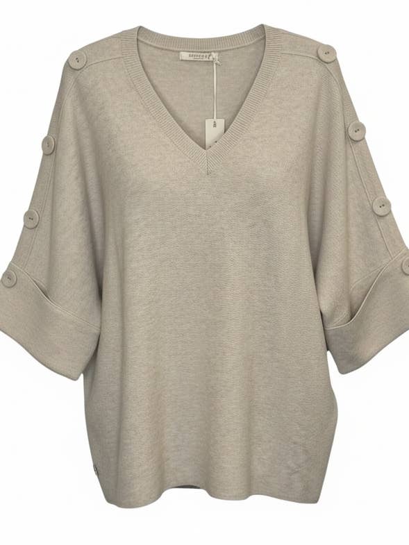 Maglione a maglia con scollo a V e dettaglio di bottoni WF2668 OYSTER per la vendita all'ingrosso da parte di Malissa J Collection