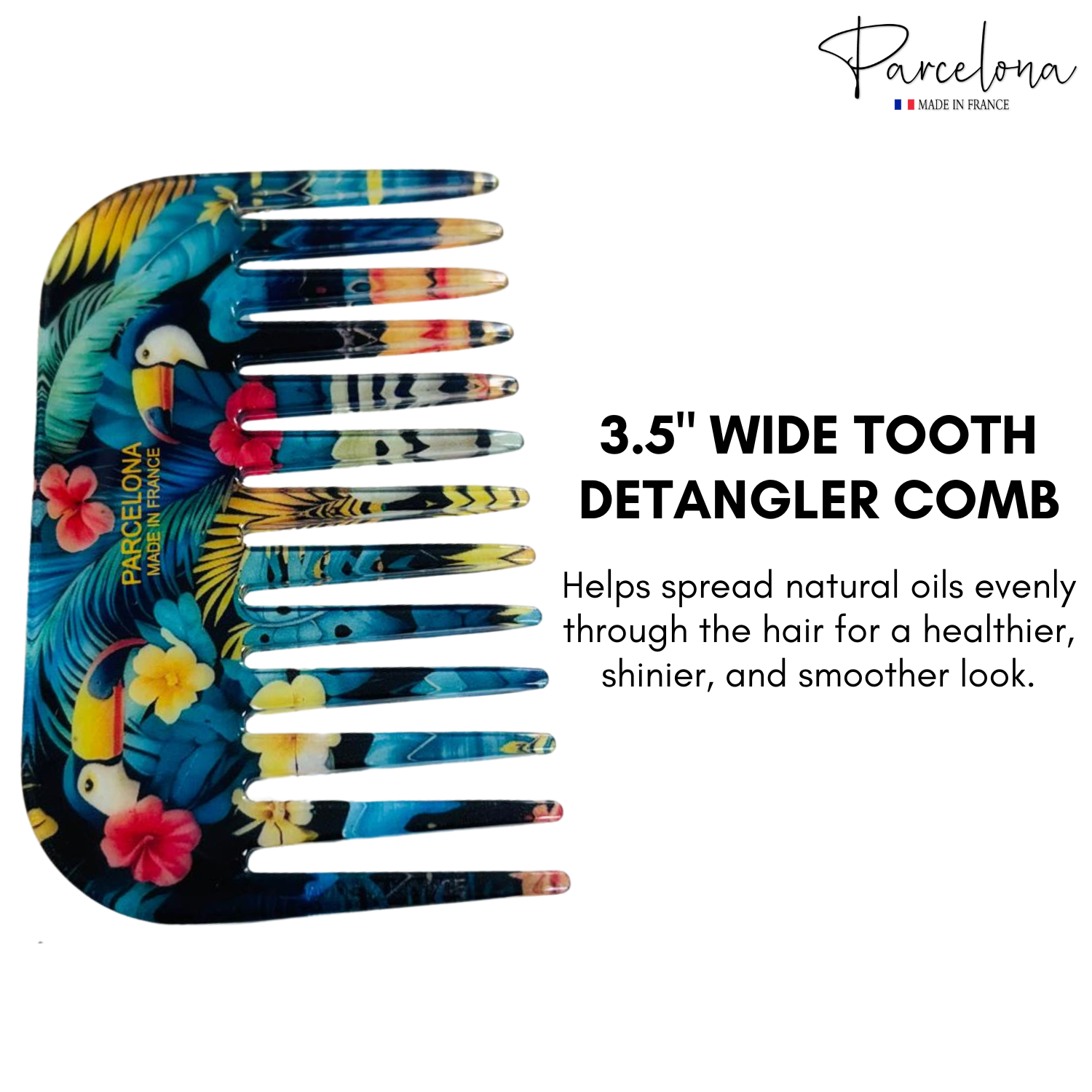 Parcelona - Wholesale Hair Brush/Comb - Parcelona Wide Tooth Comb Tropical Toucan Floral Print Comb for Thick Curly Hair77