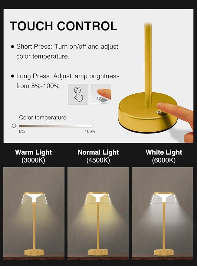 LivingTaste Home Inc - Vendita all'ingrosso Lampada da scrivania/d'accento - Lampada dorata ricaricabile portatile da tavolo senza fili2