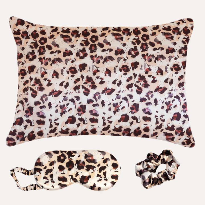 Satin Pillowcase, Eye Mask, Scrunchies Giftset - Cheetah for wholesale by Fenrici Brands