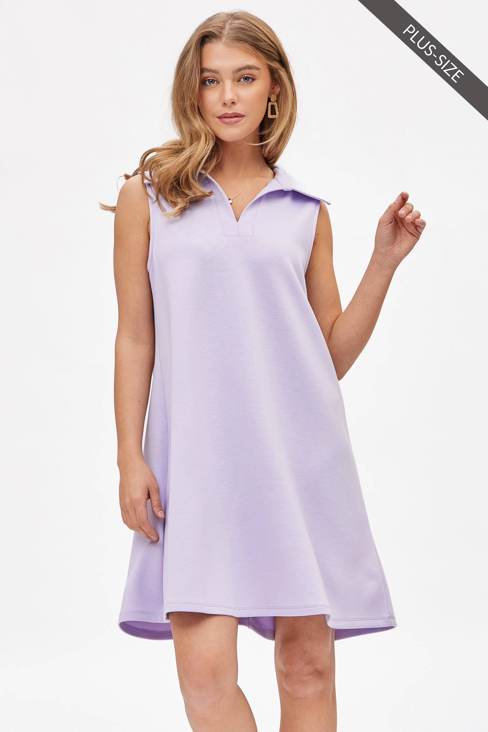 Dear Scarlett - Wholesale Dress - Women's - PLUS SIZE Collared Scuba Modal A-Line Dress TRV-CRUISEP17