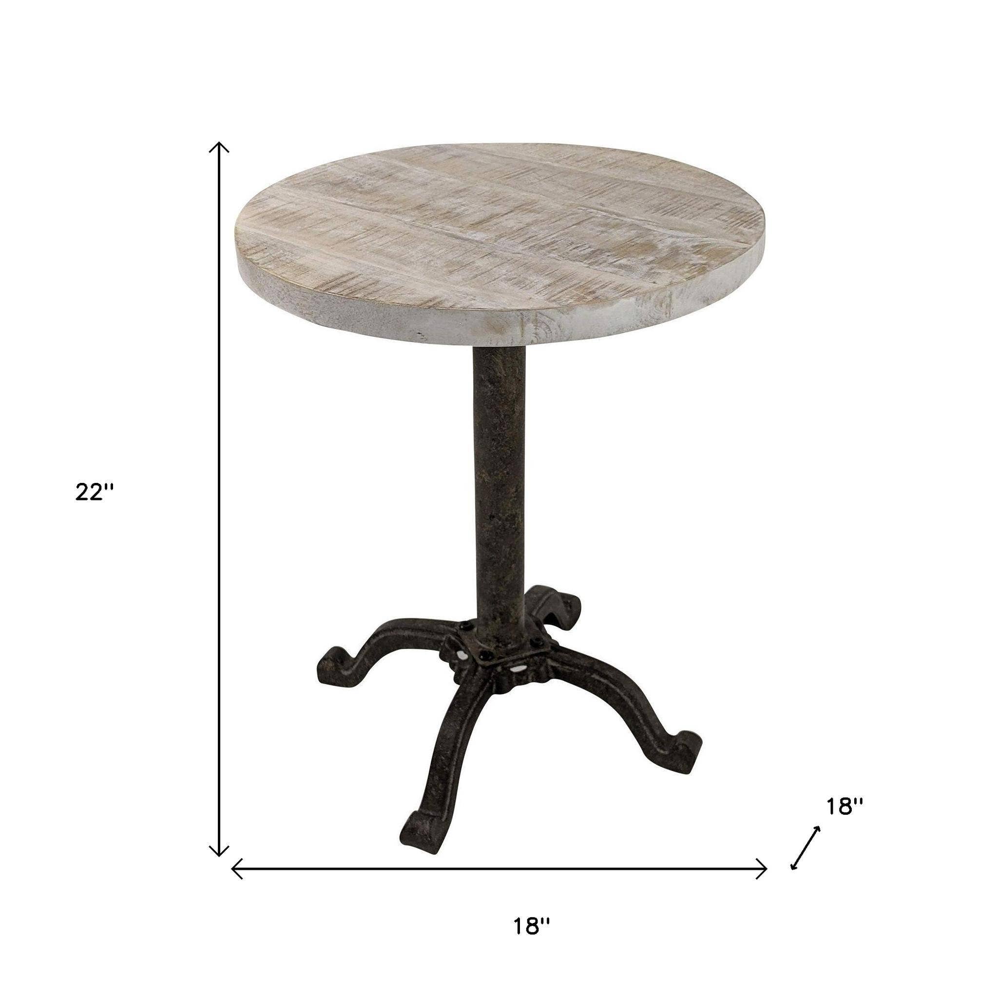 HomeRoots - Wholesale Side Table - 22" Natural and Black Solid Wood and Metal Height Adjustable Round Pedestal End Table2