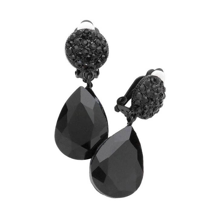 Boucles d'oreilles à clipser pour soirée en forme de larme pour la vente par Pearl and Rox