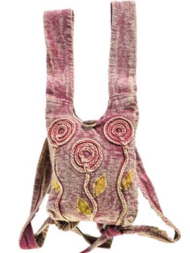 Light Purple Cotton Crossbody Bag with Hand-Woven Flower for wholesale by Earth Divas