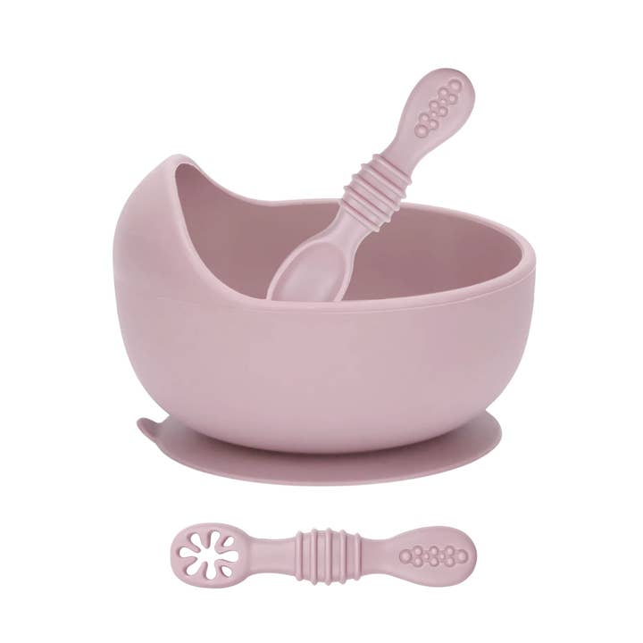 Suction Bowl & Training Spoons - Dusty Pink for wholesale on Faire1