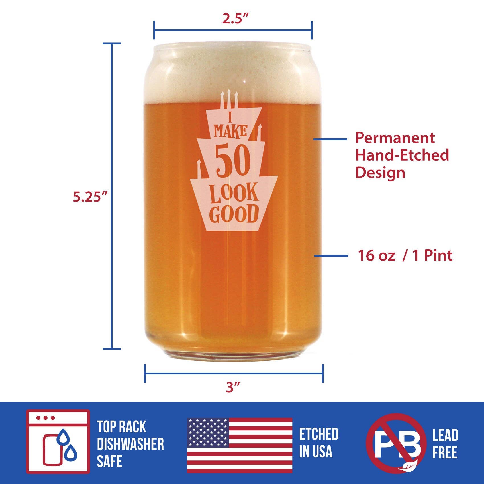 bevvee - Vente Verre/chope à bière - Verre à bière Look Good avec 50 canettes de bière - Cadeaux pour 50e anniversaire2