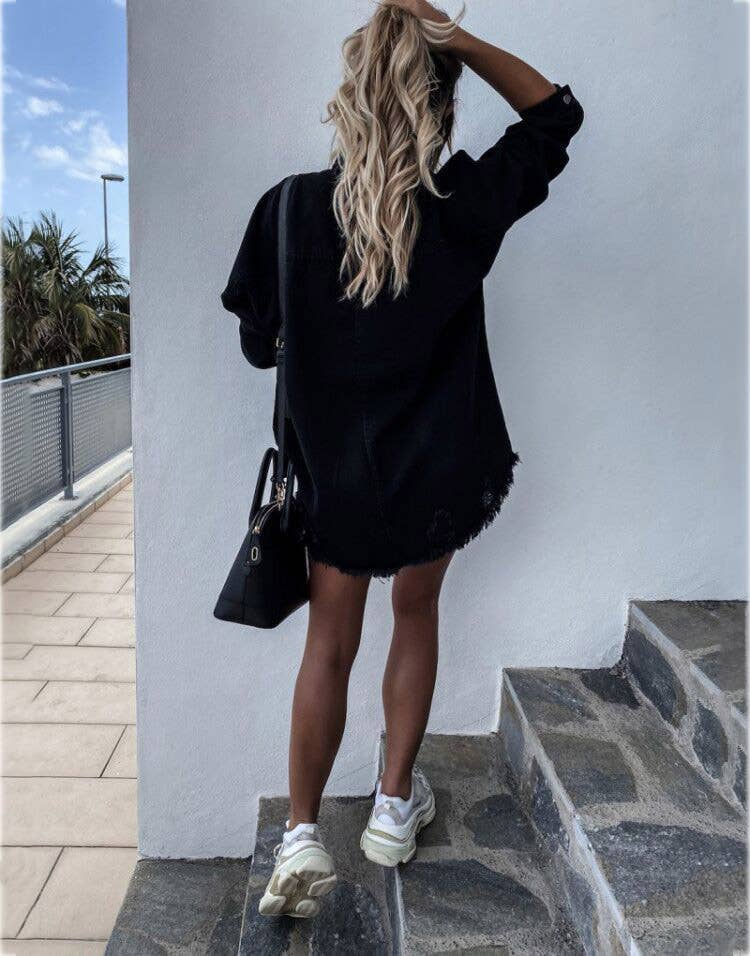 HIDDENBRAND - Wholesale Denim Jacket - Women's - Oversized  ripped frayed edges denim jacket4