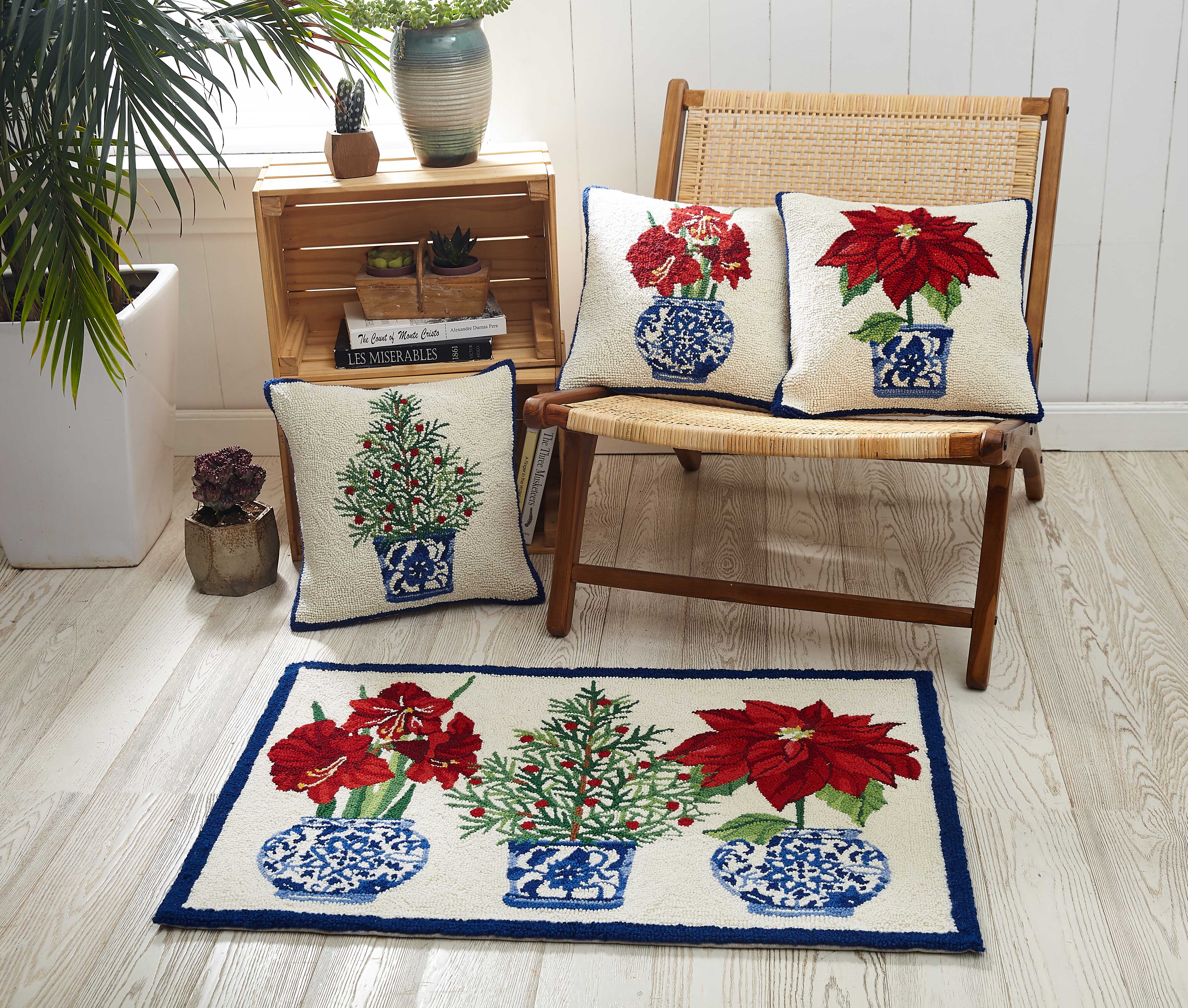 Peking Handicraft - Wholesale Throw/Decorative Pillow - Holiday Chinoiserie Poinsettia Hook Pillow - Sally Eckman Roberts3