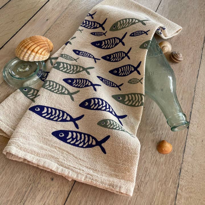 Screen Printed Fish Flour Sack Towel for wholesale by East Street Arts