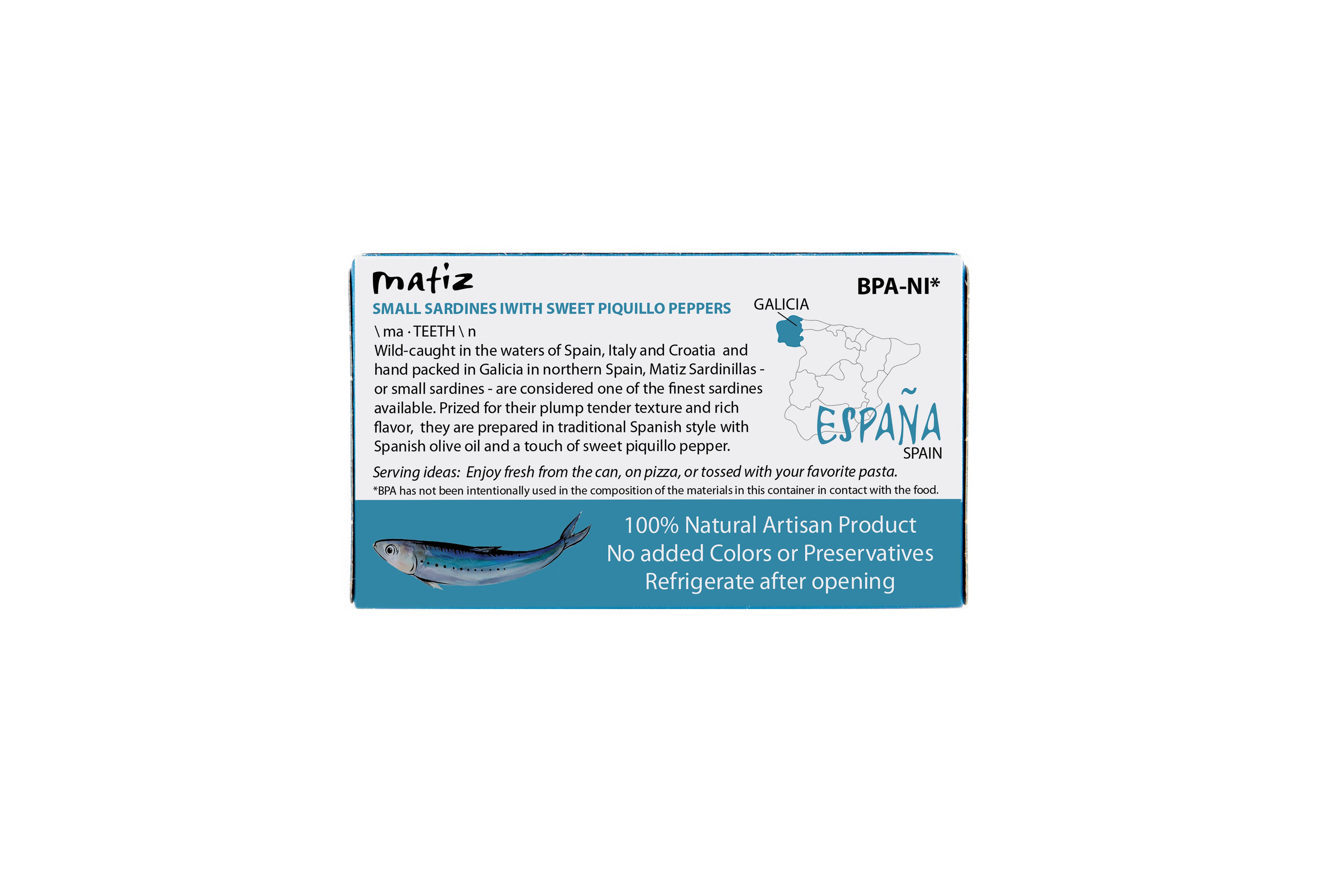 Matiz - Wholesale Tinned Fish - Matiz Sardinillas with Piquillo - 3oz Tin1