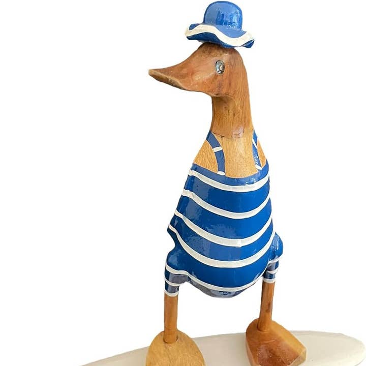 Duck Statue Wood Carved Surfing Duck Coastal Home Decor for wholesale by OMA - Eclectic Home