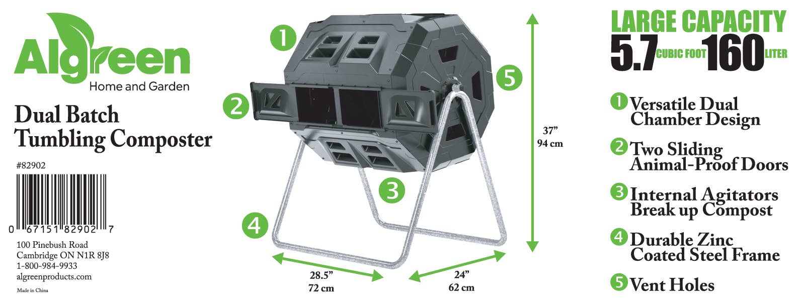 Algreen - Vente Bibelots/décorations d'extérieur - Composteur rotatif de 43 gallons (assemblé 28,6x26x37")3