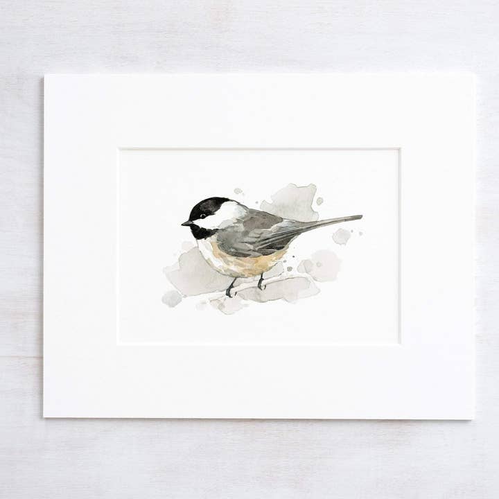 Chickadee Watercolor Painting, Bird Print for wholesale by Studio Tuesday