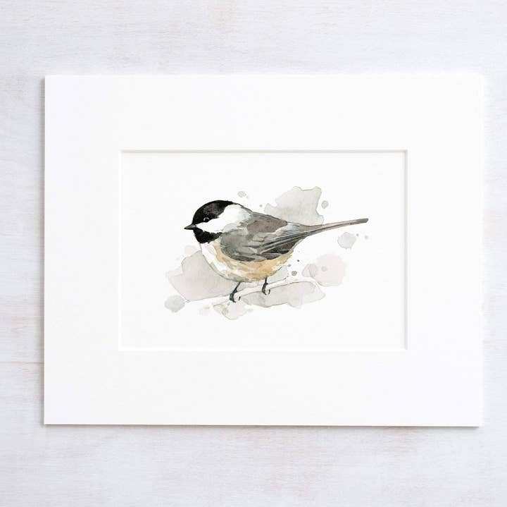 Chickadee Watercolor Painting, Bird Print for wholesale by Studio Tuesday