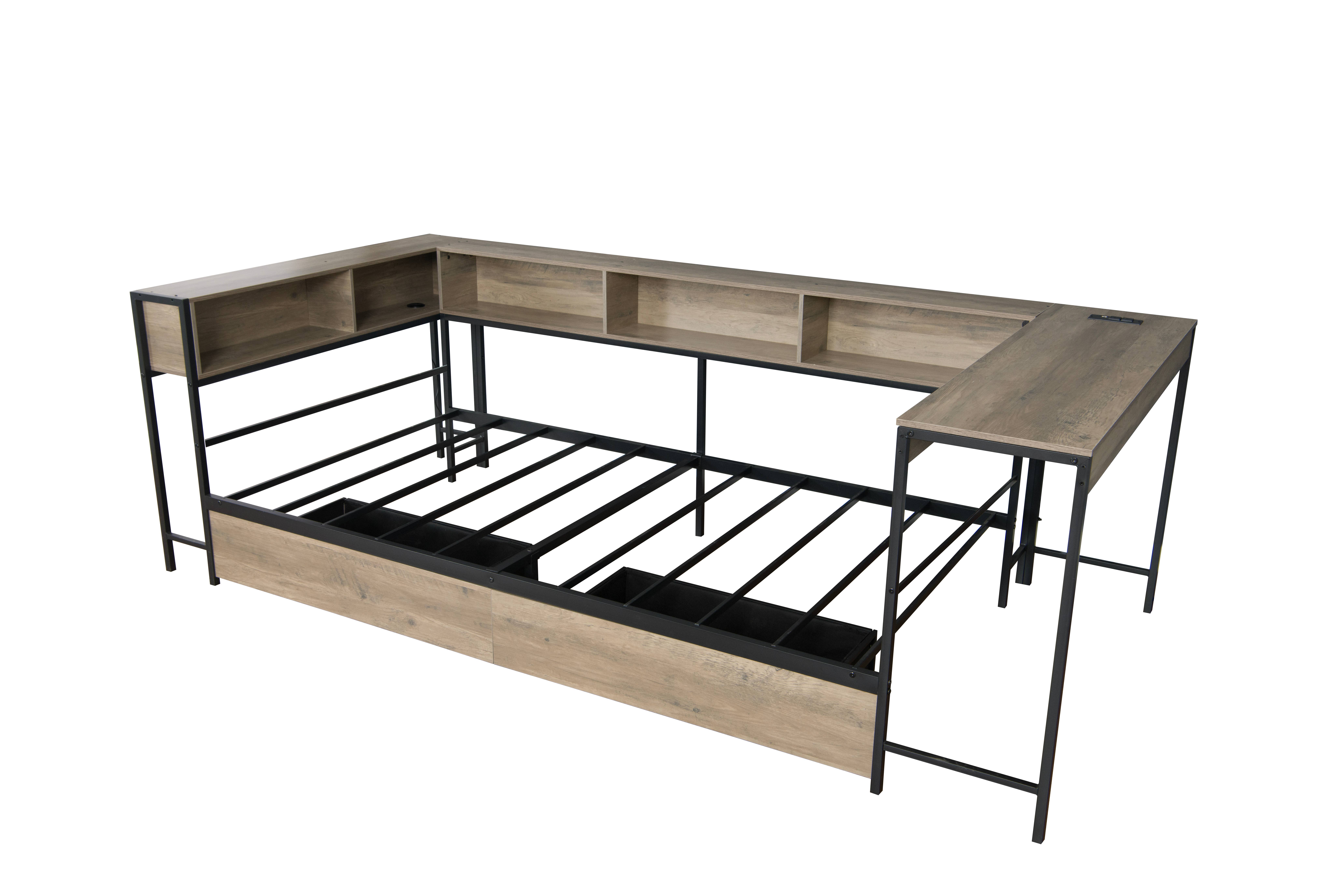 HOMYCASA DESIGN INC - Wholesale Bedroom Furniture - Corner Bed Frame Twin Size & Bookcase & 2 Underbed Drawers1