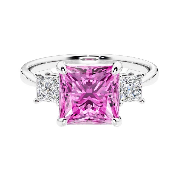 Anel de Ouro 14k com Safira Rosa de Corte Princesa de 2.25Ct e Diamante por atacado de DV Custom Jewelry USA