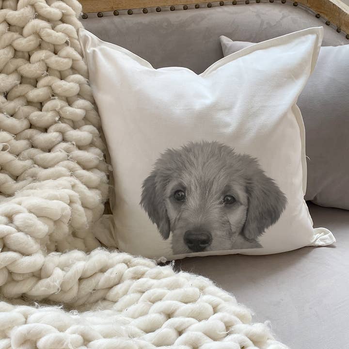 Lab Puppy (Golden) Peeking Throw Pillow Cover for wholesale by Perkie Prints