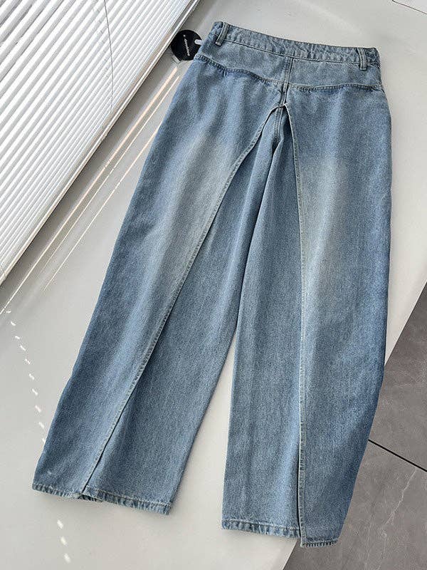 Sheer Trend - Wholesale Jeans - Women's - False Two Wide Leg Pockets Reversible Jean Pants Bottoms16