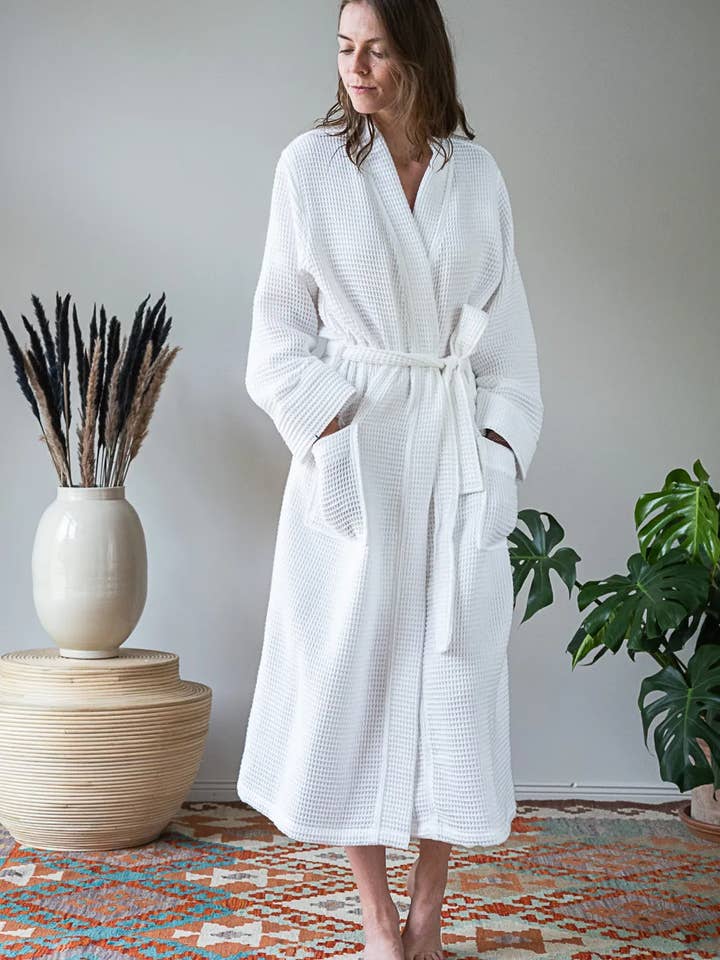 Neunest – Großhandel Bademantel – Unisex – Pamuk Bademantel mit Waffelmuster, Weiß, 100% Baumwolle
