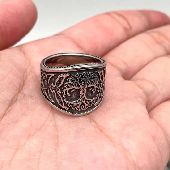 Mio Queena - Wholesale Signet Ring - Viking Celtic Knot Tree of Life Stainless Steel Ring - MJ/MR