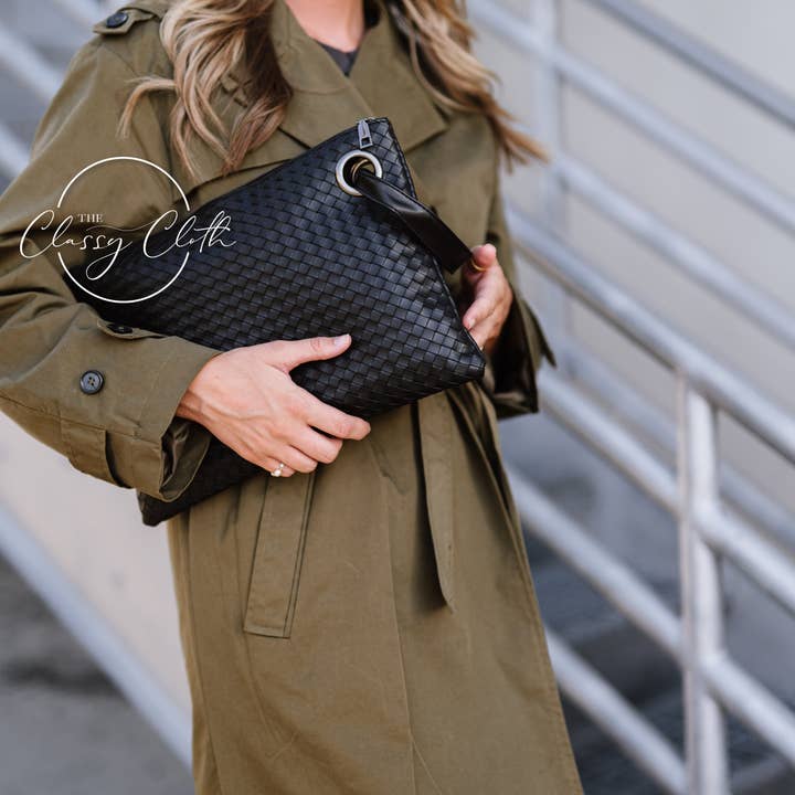 The Classy Cloth WS - Wholesale Clutch - Dames - Trendy Clutch - Weave Black RTS3