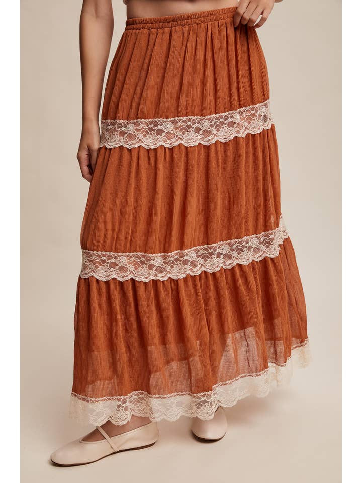 Listicle - Wholesale Skirt - Women's - Tiered Lace-Trim Maxi Skirt LSK02702