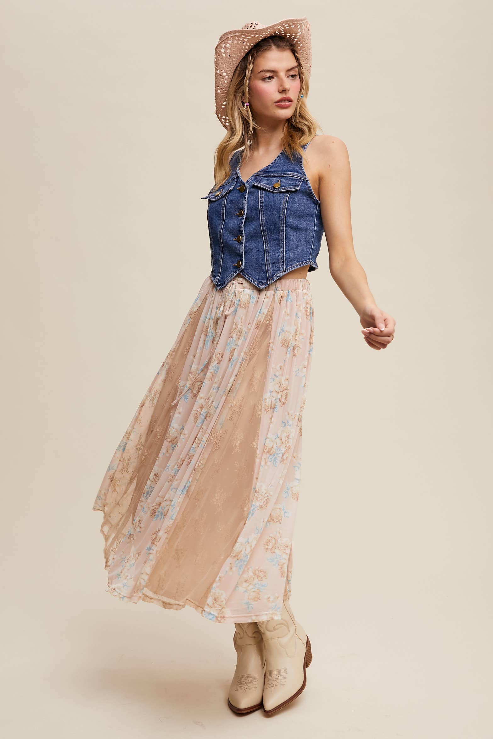 Bruma Azul Chaleco de mezclilla vintage con silueta de corsé de venta al por mayor en Faire10