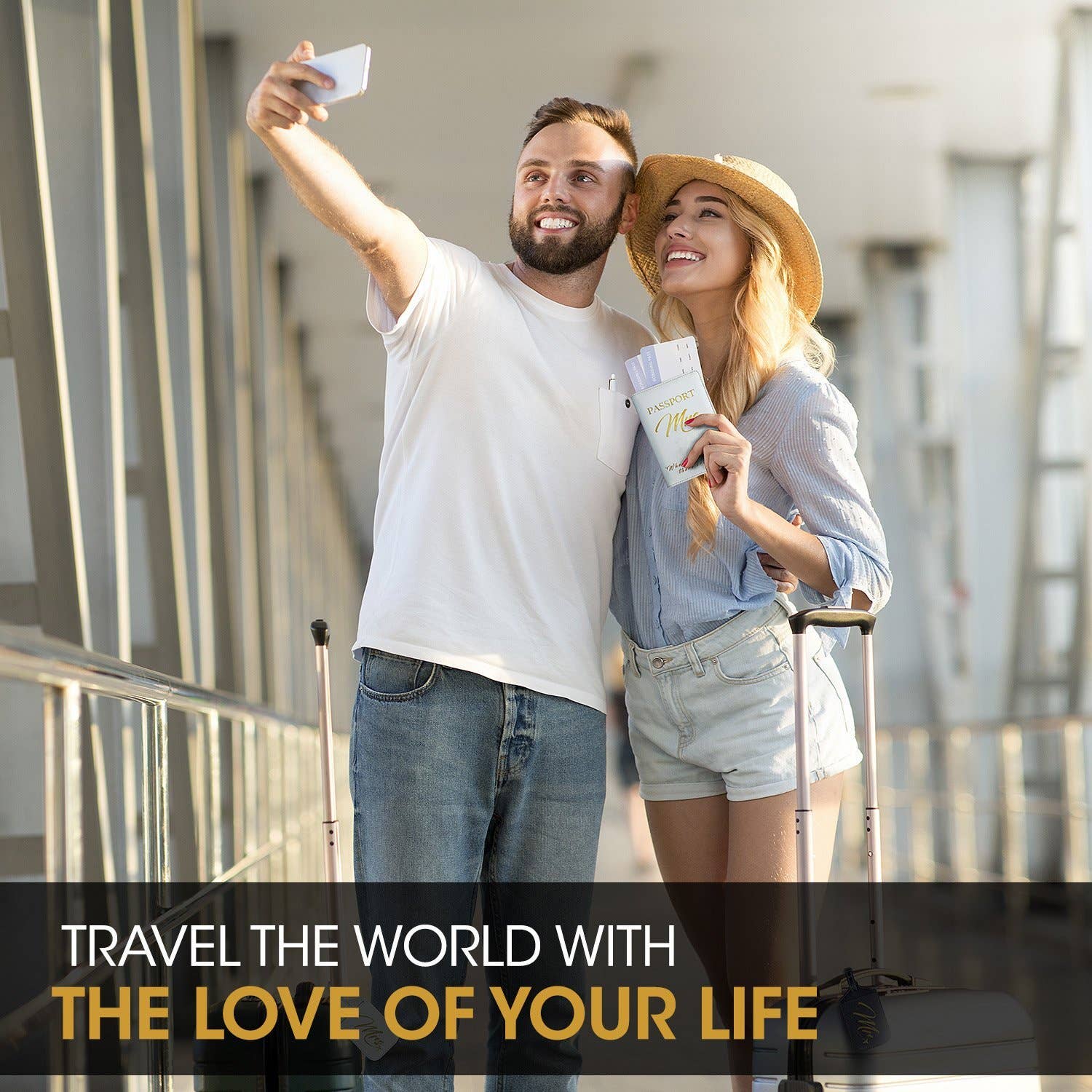 DELUXY - Venta al por mayor Etiqueta de equipaje - Etiquetas para equipaje Mr. & Mrs. + Soporte para pasaporte | Regalos únicos de boda y luna de miel para parejas8