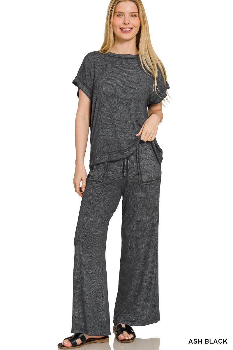 42POPS – wholesale Lounge set – Women's – ....0810 Ribbed Acid Wash Rayon Top & Pants 2PC Set SI-284139
