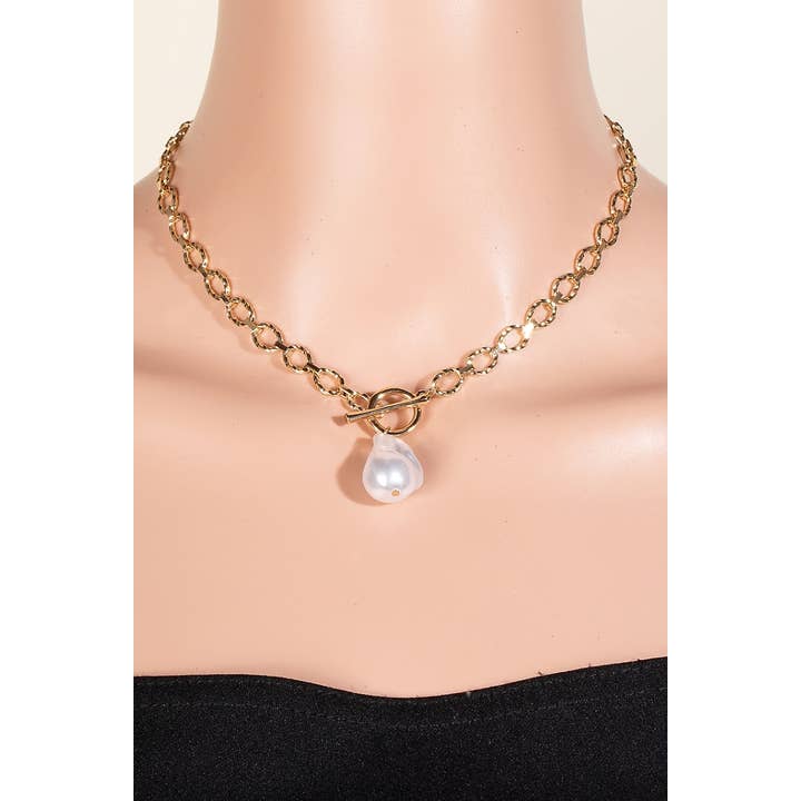 XG Pearl Pendant Toggle Chain Necklace for wholesale on Faire