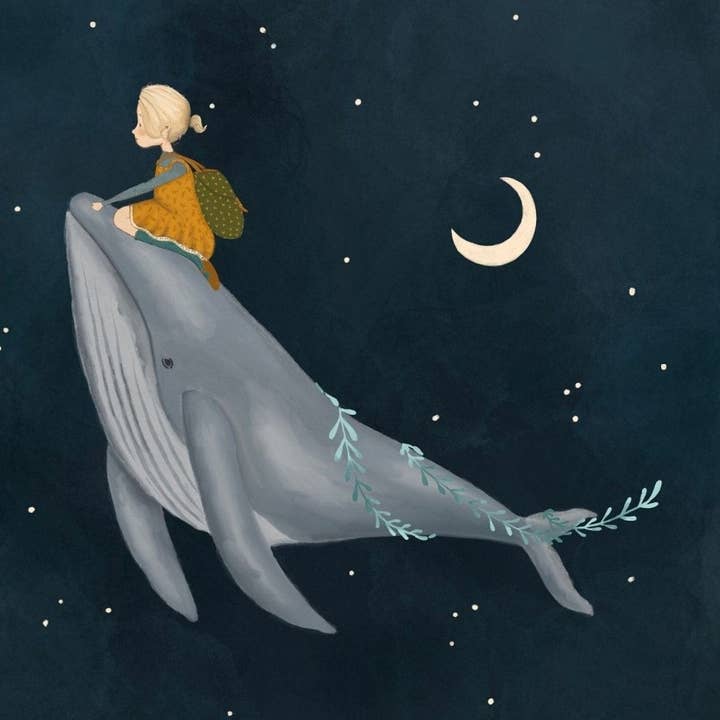 Walvis en Meisje Hemelse Kunstprint voor Kinderen voor wholesale door Urchin Bay