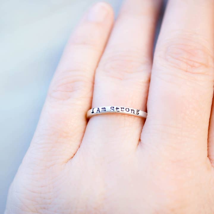 Simpli Stamped - Wholesale Band/Stacked Ring - Sterling Silver Rings for Women | I am Strong | Inspirational Jewelry