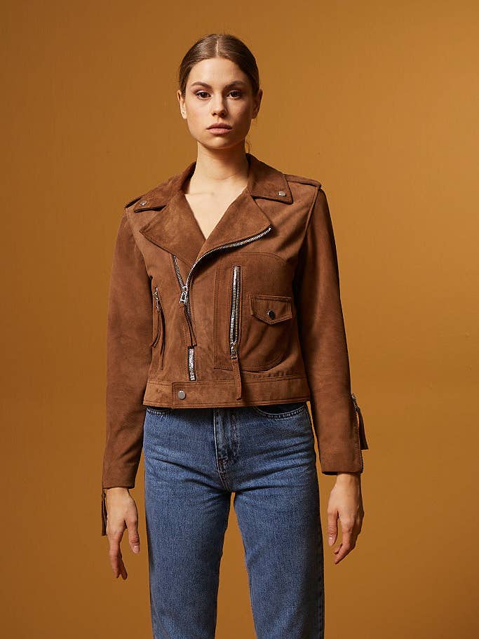 Blouson en daim pour motard - Marron pour la vente par DUE2store