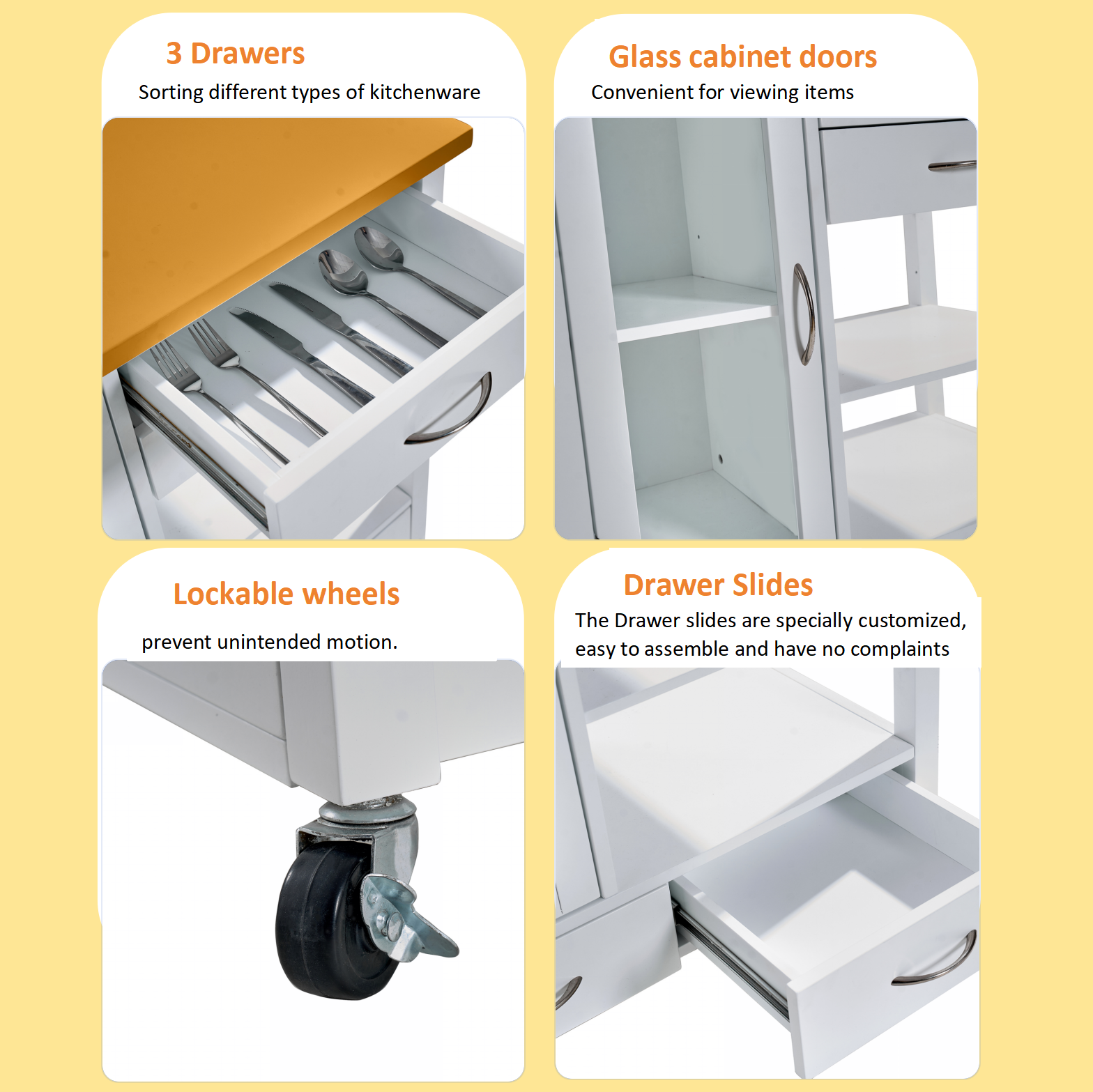 39F Inc. - Wholesale Kitchen Storage/Organizer - White Kitchen Island Cart with Walnut Top and Storage Drawer10