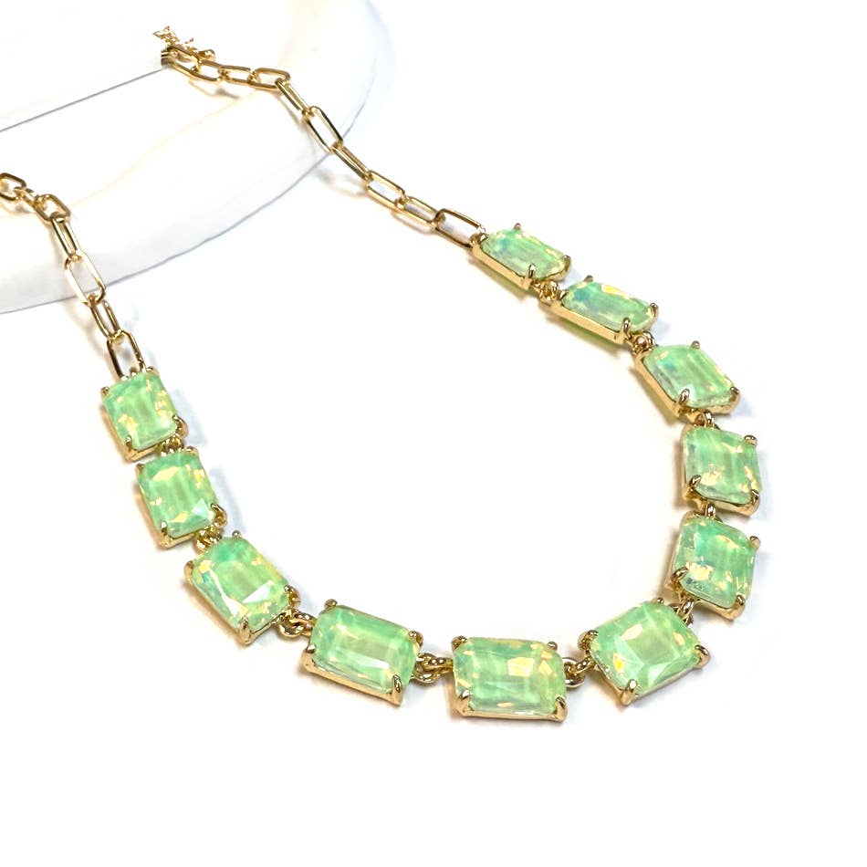 StarryNYC - Wholesale Link & chain necklace - Rectangle Crystal Glass Linked Statement Chain Necklace 35
