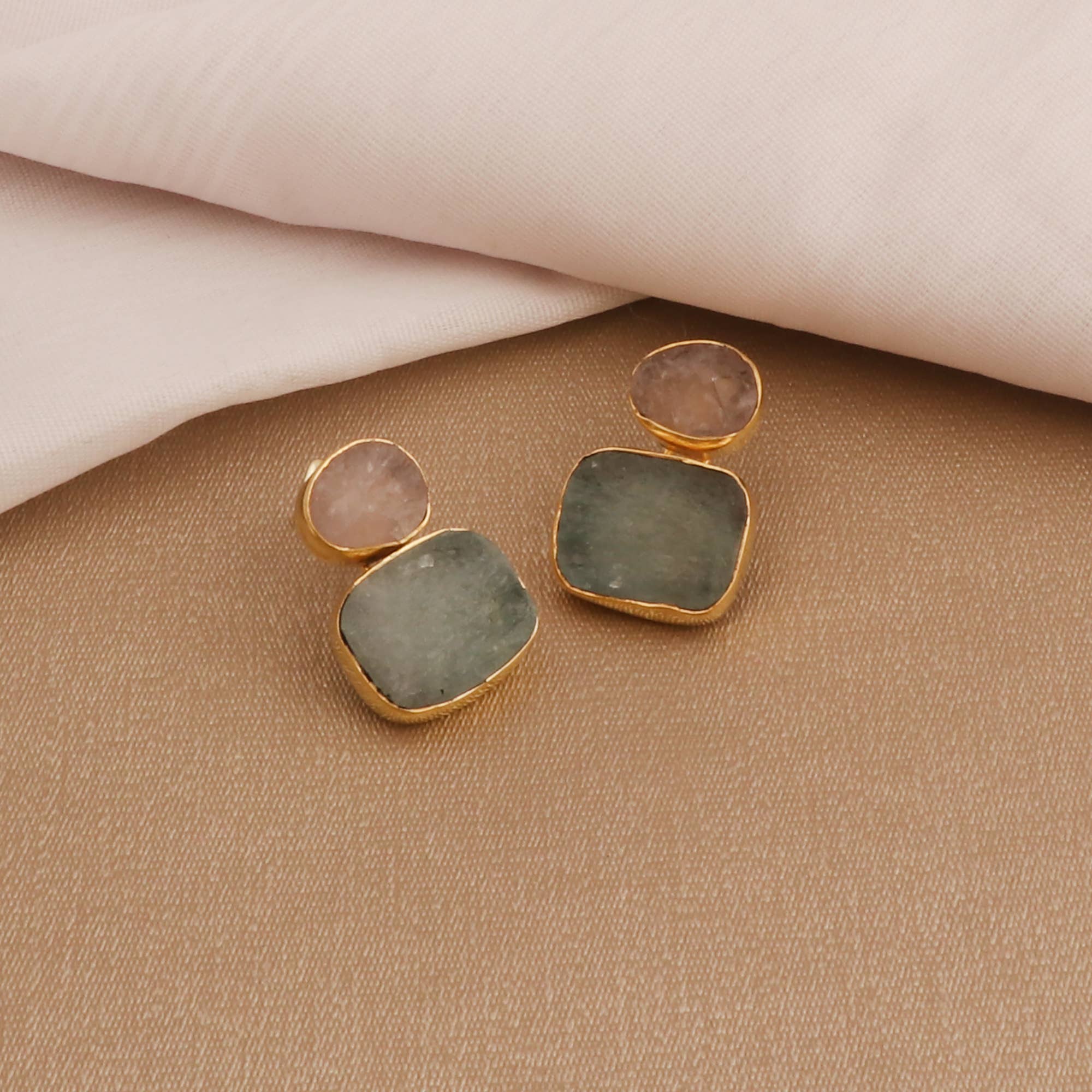 El Joyero - Wholesale Stud/Post Earrings - Aquamarine & Rose Quartz Raw Dual Birthstone Stud Earrings3
