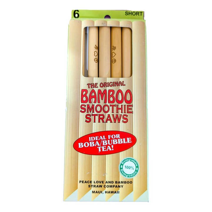 Peace Love Bamboo Reusable Straws for Smoothies and Boba for wholesale by Island Style Clothing Co by Akamai Distribution Ltd