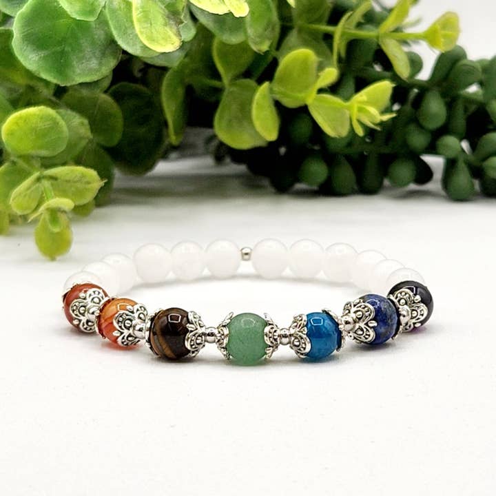Pulsera elástica con gemas semipreciosas Lucky Chakra 7.5 para venta al por mayor de Meraki Gemstones