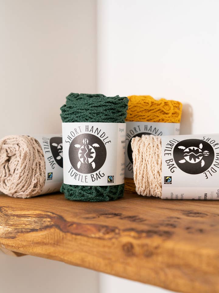 Sac filet à poignées courtes en coton biologique (lot de 10) pour la vente par Turtle Bags