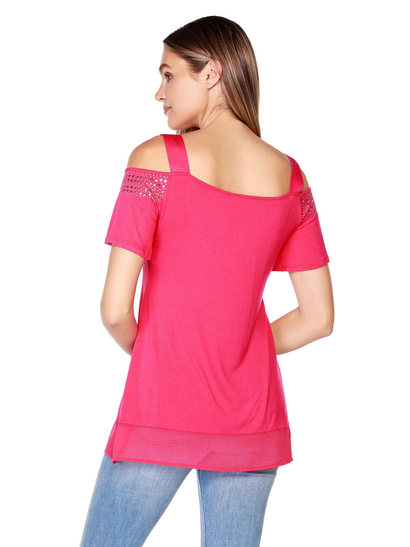 Belldini - Wholesale Blouse - Women's - Women's Cold Shoulder Tunic with Studs and Sequins1