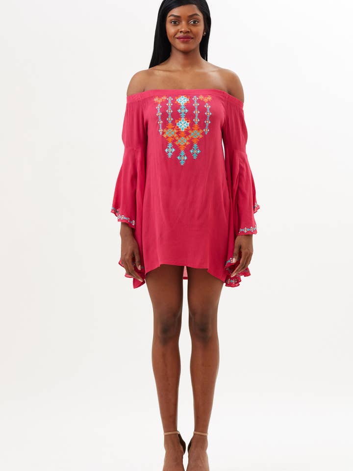 Vestido de manga ángel bordado azteca Asha para venta al por mayor de Amita Naithani