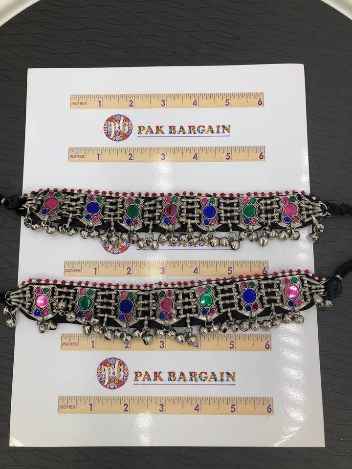 Par de tobilleras ajustables con cuentas de cristal tribal, tobilleras afganas para venta al por mayor de vintarust