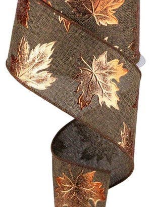 2.5"X10YD FOIL MAPLE LEAF ON ROYAL BROWN (K) for wholesale by Waterman's Loft Inc.