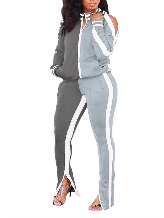 MB Fashion Wholesale - Wholesale Lounge Set - Women's - MB FASHION Two-Piece Track Set with Shoulder Cutouts 81255